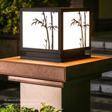 Modern Square Solar Pillar Light Waterproof Outdoor Post Lamp with Bamboo Design Acrylic Shade