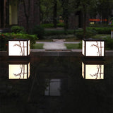 Modern Square Solar Pillar Light Waterproof Outdoor Post Lamp with Bamboo Design Acrylic Shade