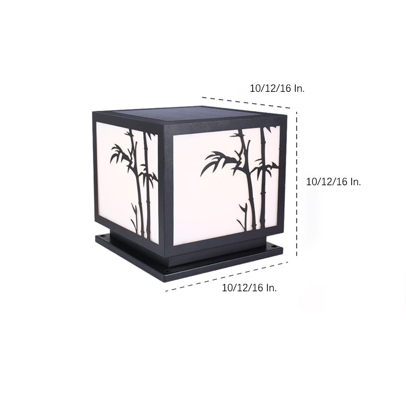 Modern Square Solar Pillar Light Waterproof Outdoor Post Lamp with Bamboo Design Acrylic Shade