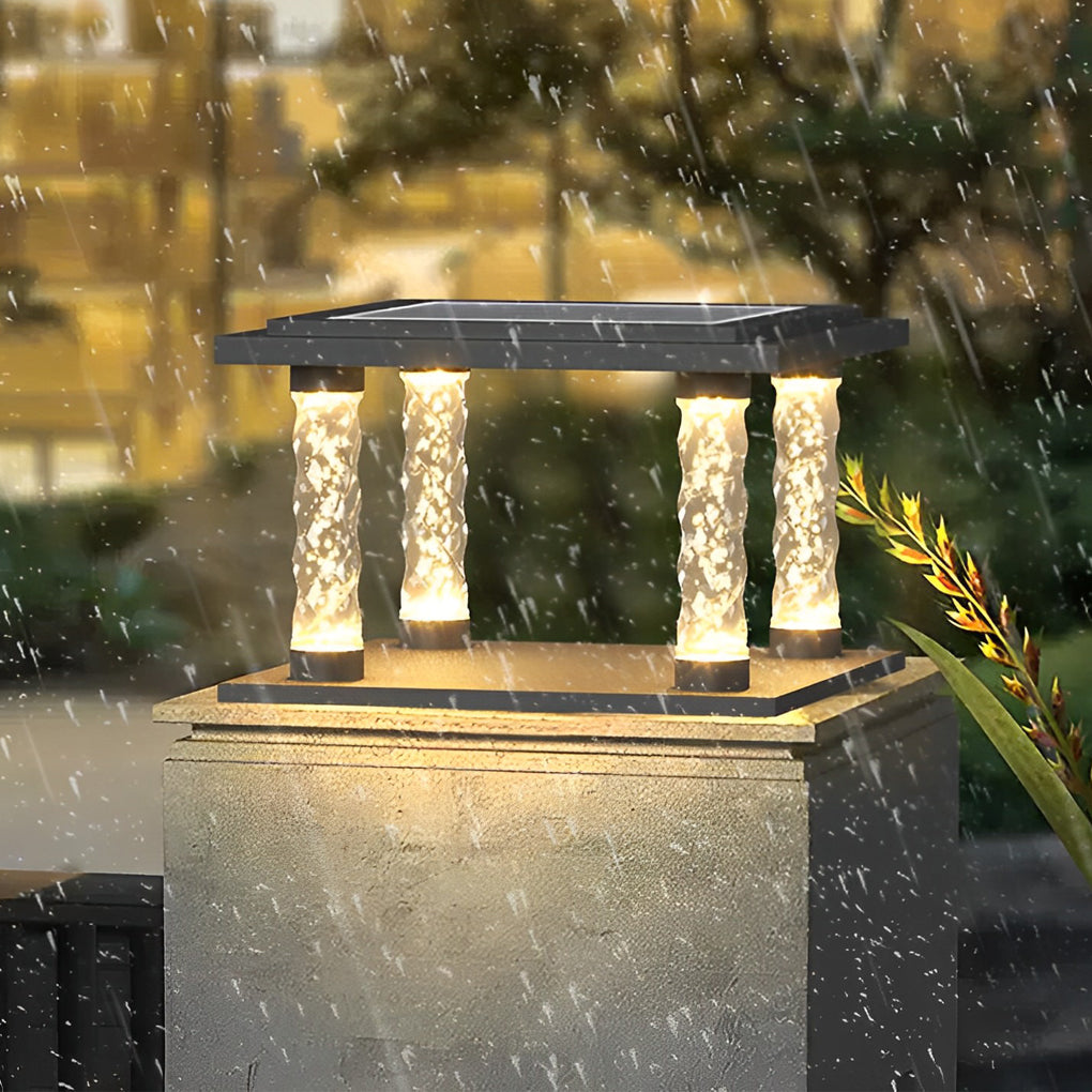 Modern Square Solar Post Cap Lights Outdoor Waterproof LED Bubble Glass Pillar Lantern for Garden Fence