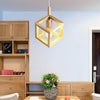 Modern Square Wood Pendant Light Geometric Wooden Island Hanging Ceiling Lamp for Dining Room