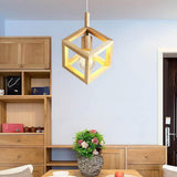 Modern Square Wood Pendant Light Geometric Wooden Island Hanging Ceiling Lamp for Dining Room