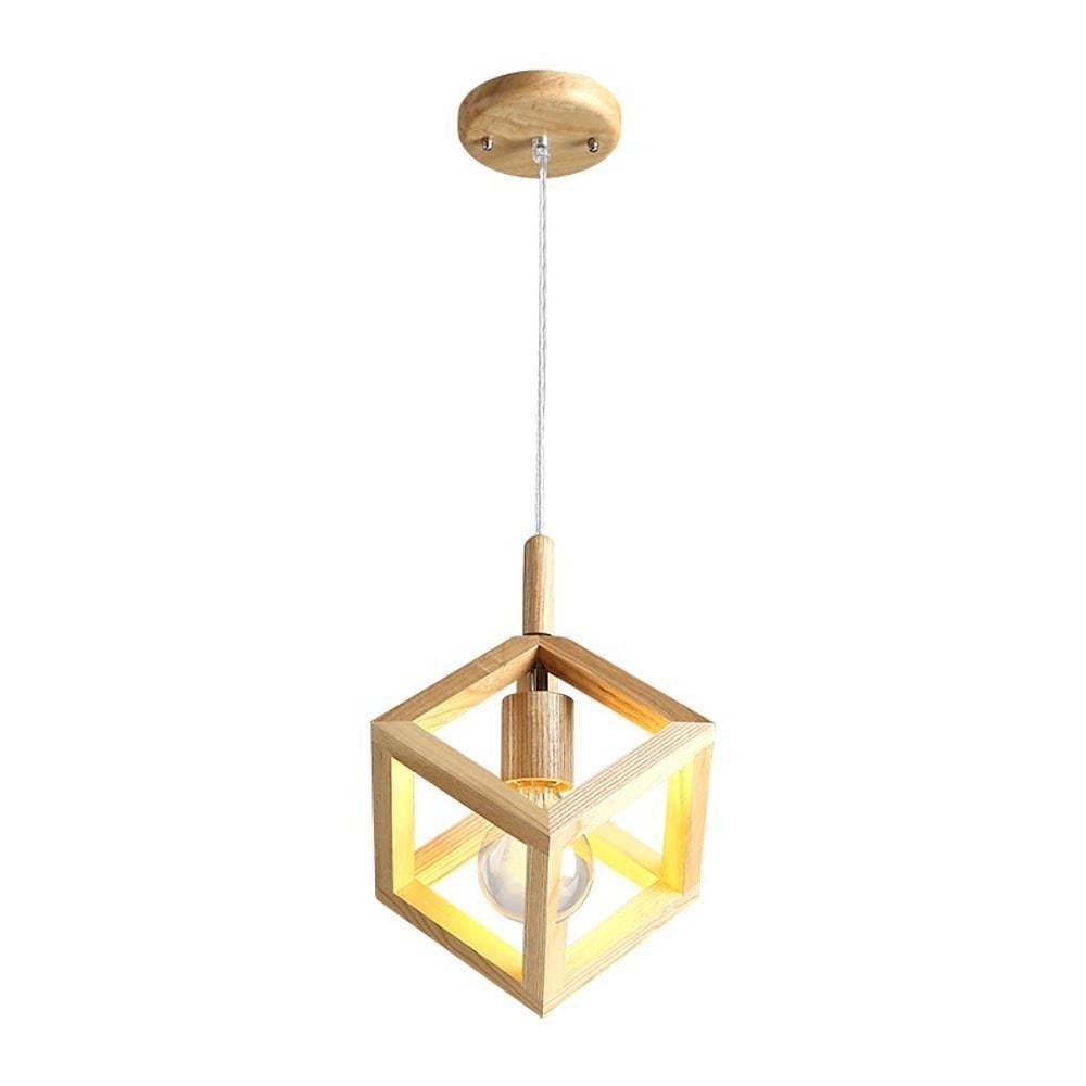 Modern Square Wood Pendant Light Geometric Wooden Island Hanging Ceiling Lamp for Dining Room