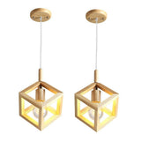 Modern Square Wood Pendant Light Geometric Wooden Island Hanging Ceiling Lamp for Dining Room