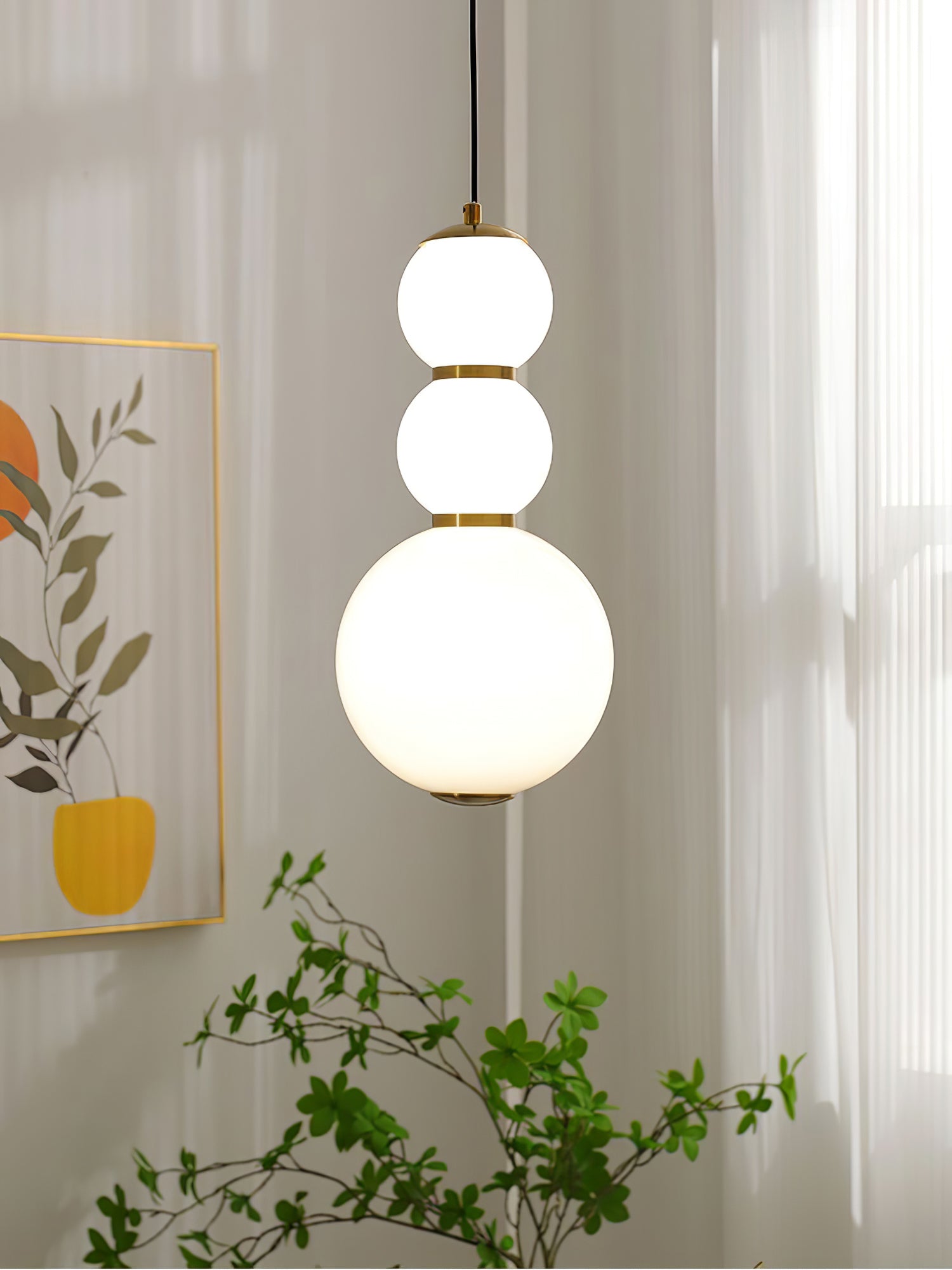 Modern Stacked Double Globe Glass Pendant Light with Gold Finish and Integrated LED