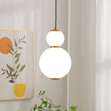 Modern Stacked Double Globe Glass Pendant Light with Gold Finish and Integrated LED