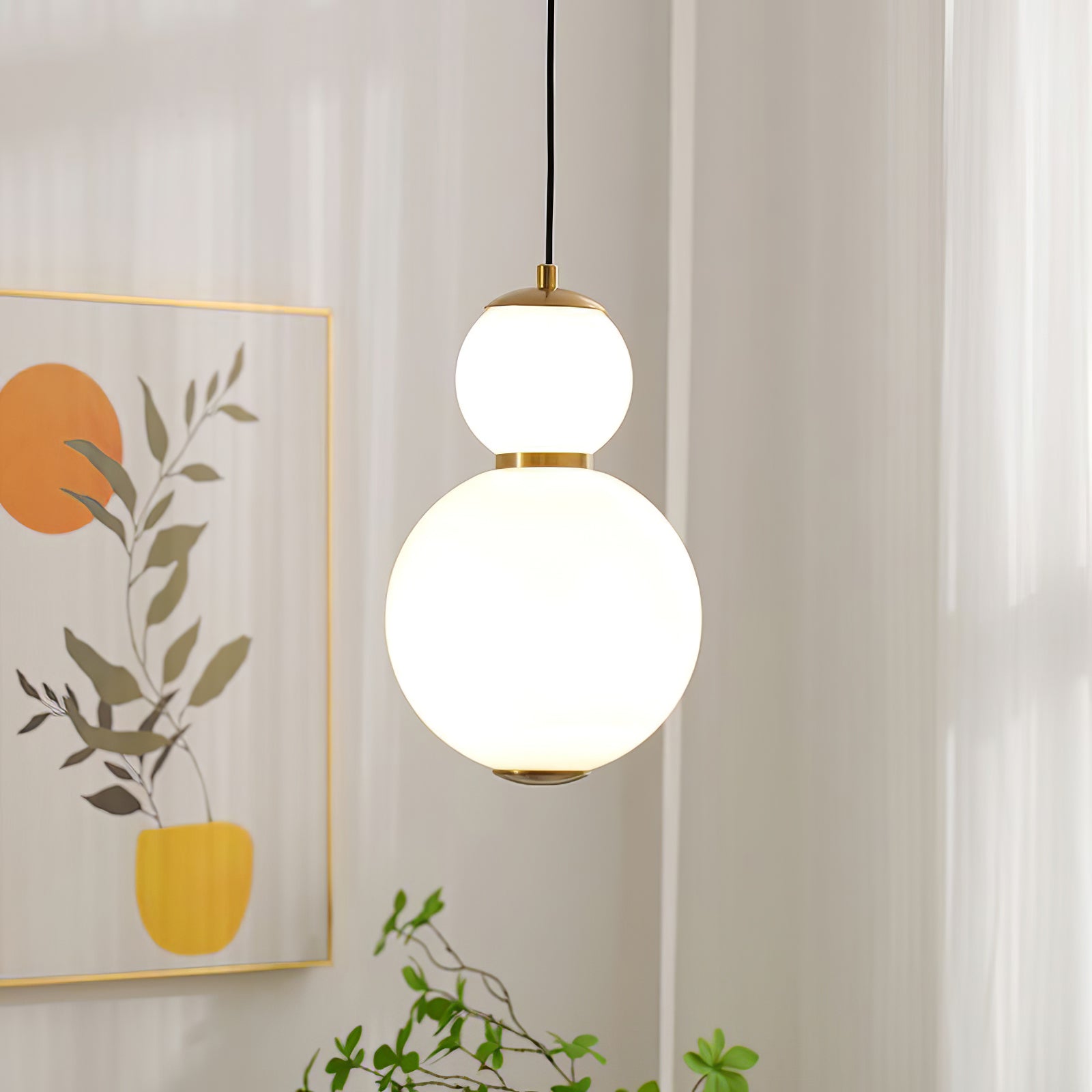 Modern Stacked Double Globe Glass Pendant Light with Gold Finish and Integrated LED