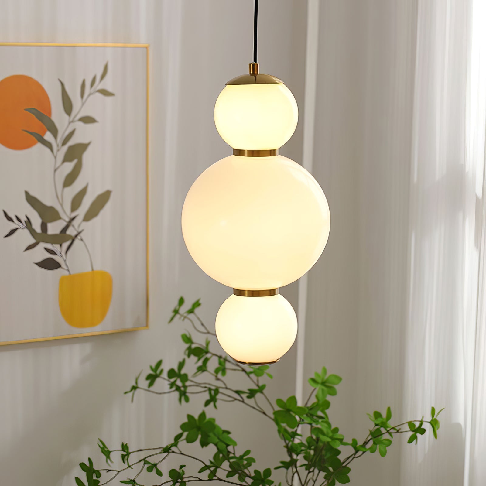 Modern Stacked Double Globe Glass Pendant Light with Gold Finish and Integrated LED