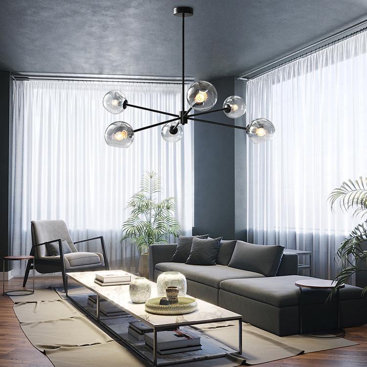 Modern Staggered Glass Orb Chandelier 6 Light Globe Candelabrum Ceiling Light