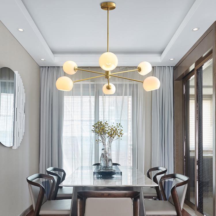 Modern Staggered Glass Orb Chandelier 6 Light Globe Candelabrum Ceiling Light
