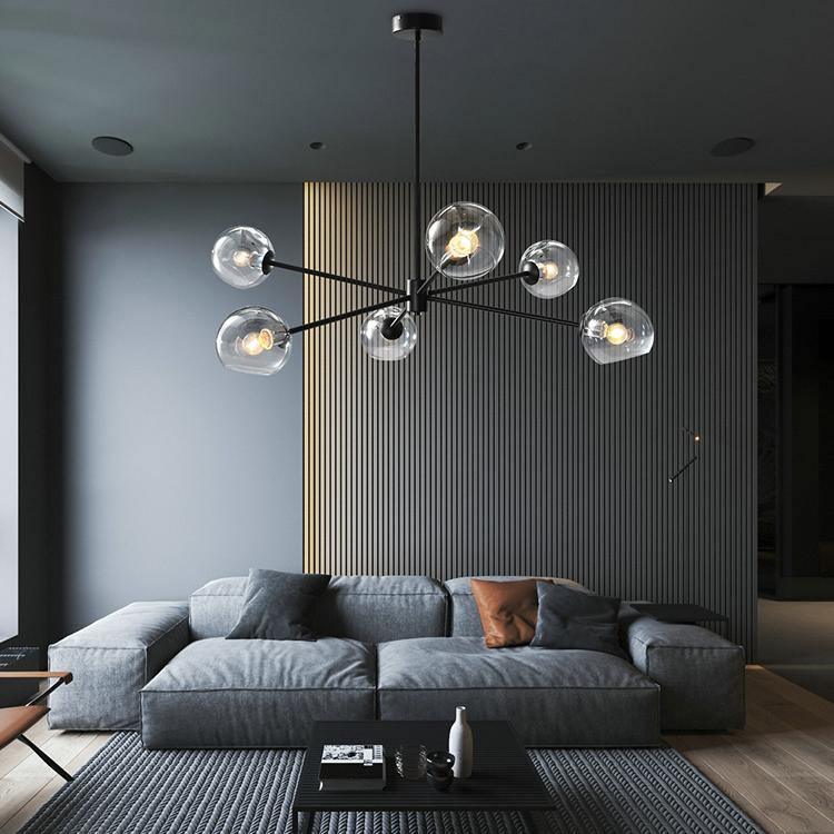 Modern Staggered Glass Orb Chandelier 6 Light Globe Candelabrum Ceiling Light