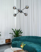 Modern Staggered Glass Orb Chandelier 6 Light Globe Candelabrum Ceiling Light