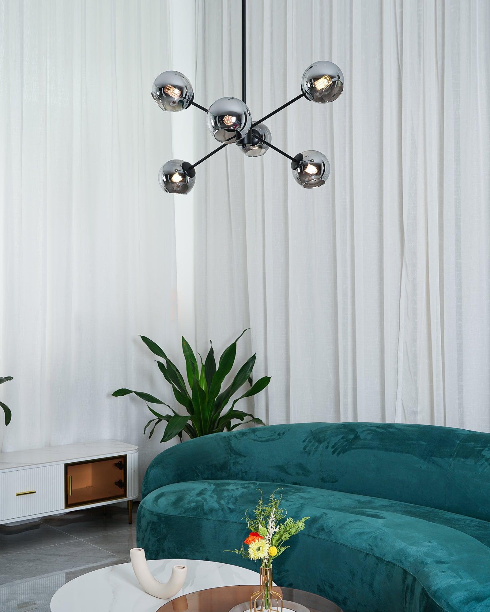 Modern Staggered Glass Orb Chandelier 6 Light Globe Candelabrum Ceiling Light