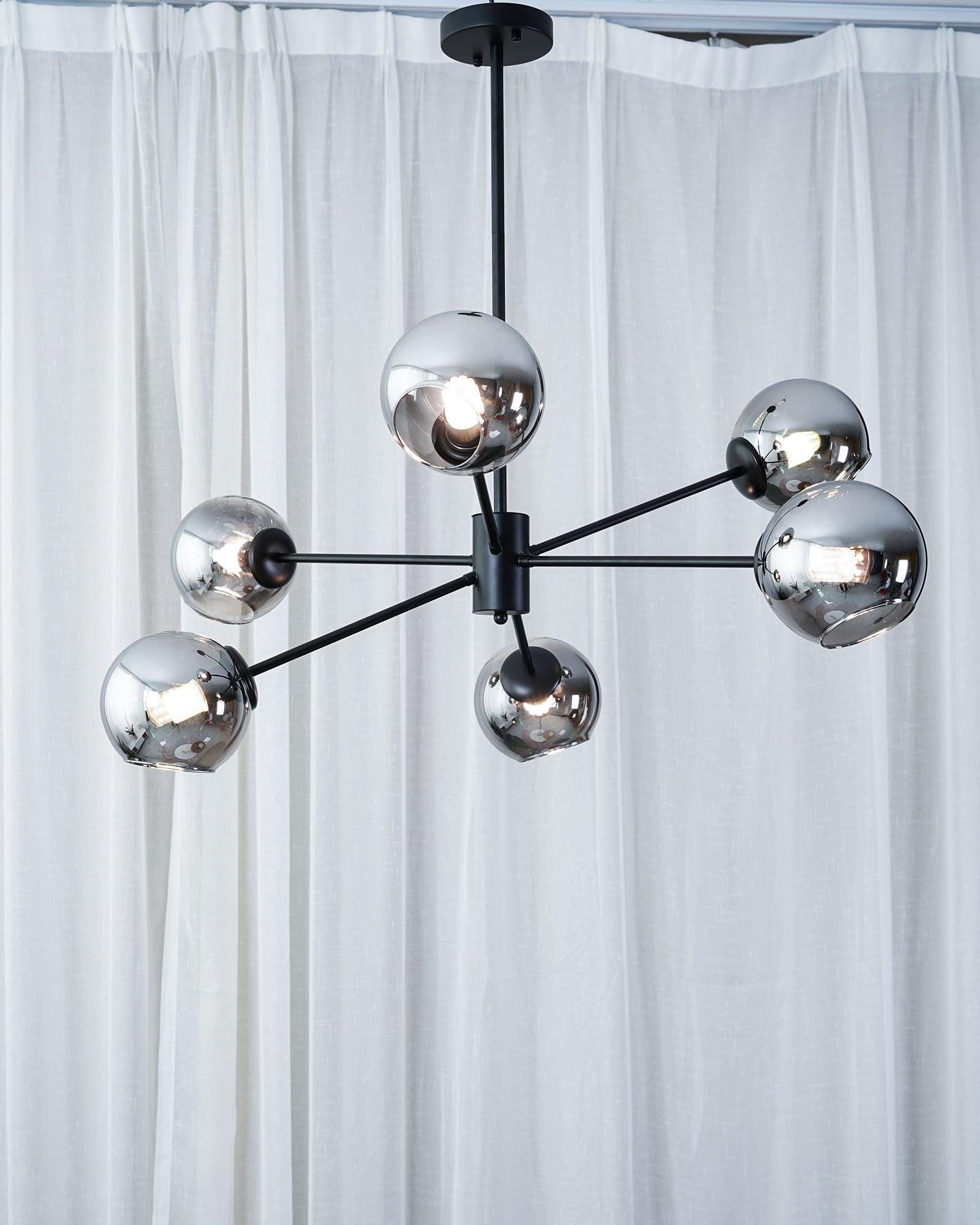 Modern Staggered Glass Orb Chandelier 6 Light Globe Candelabrum Ceiling Light