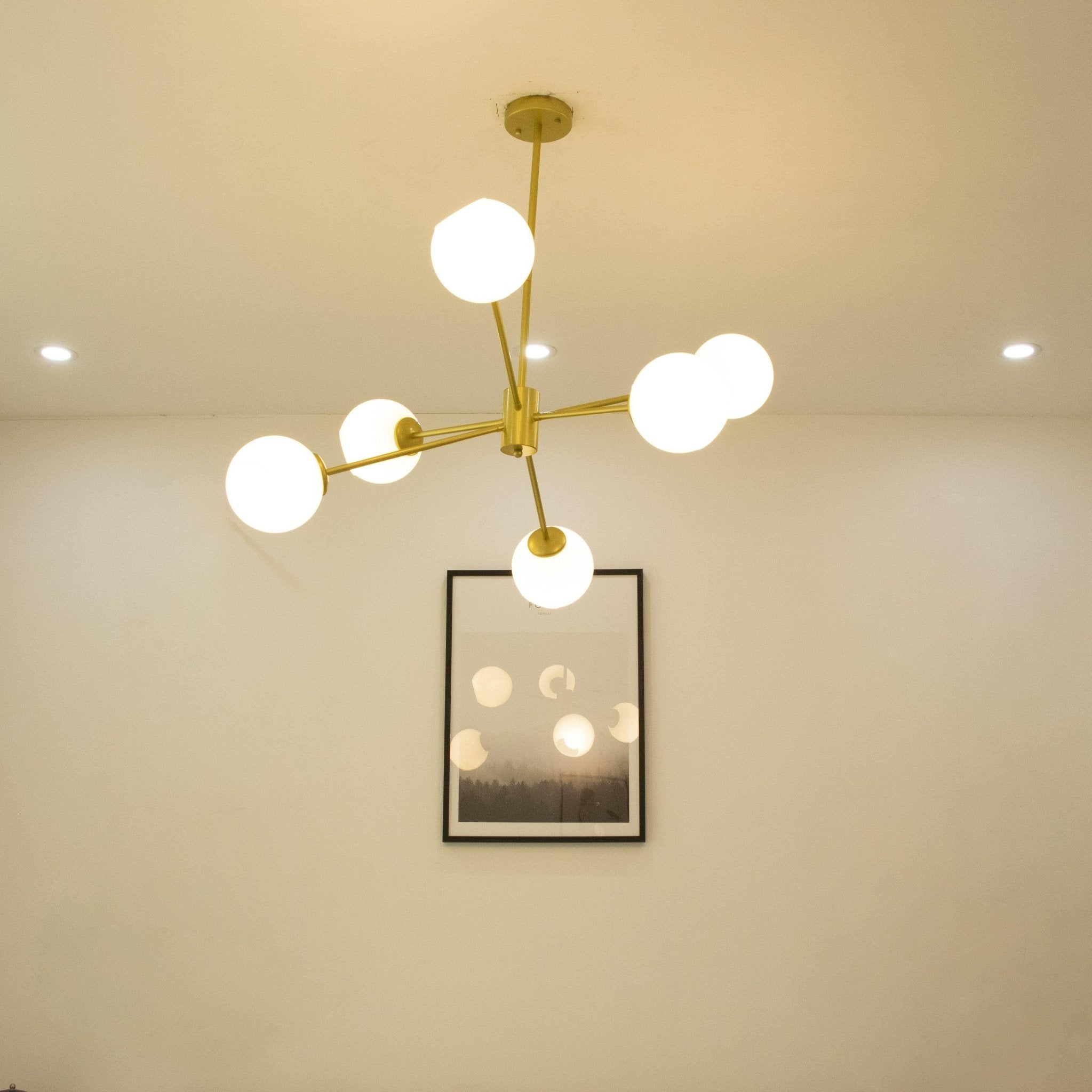 Modern Staggered Glass Orb Chandelier 6 Light Globe Candelabrum Ceiling Light