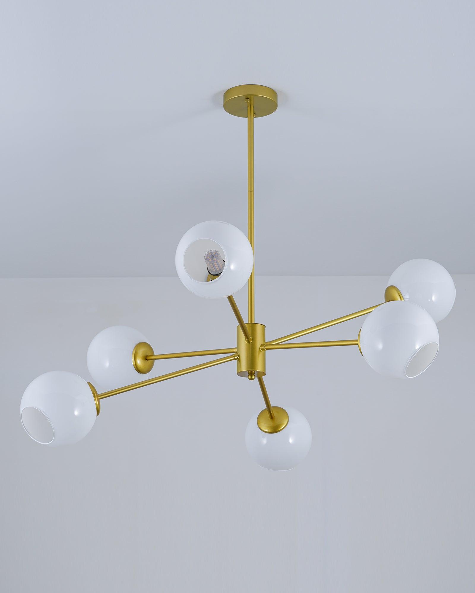 Modern Staggered Glass Orb Chandelier 6 Light Globe Candelabrum Ceiling Light