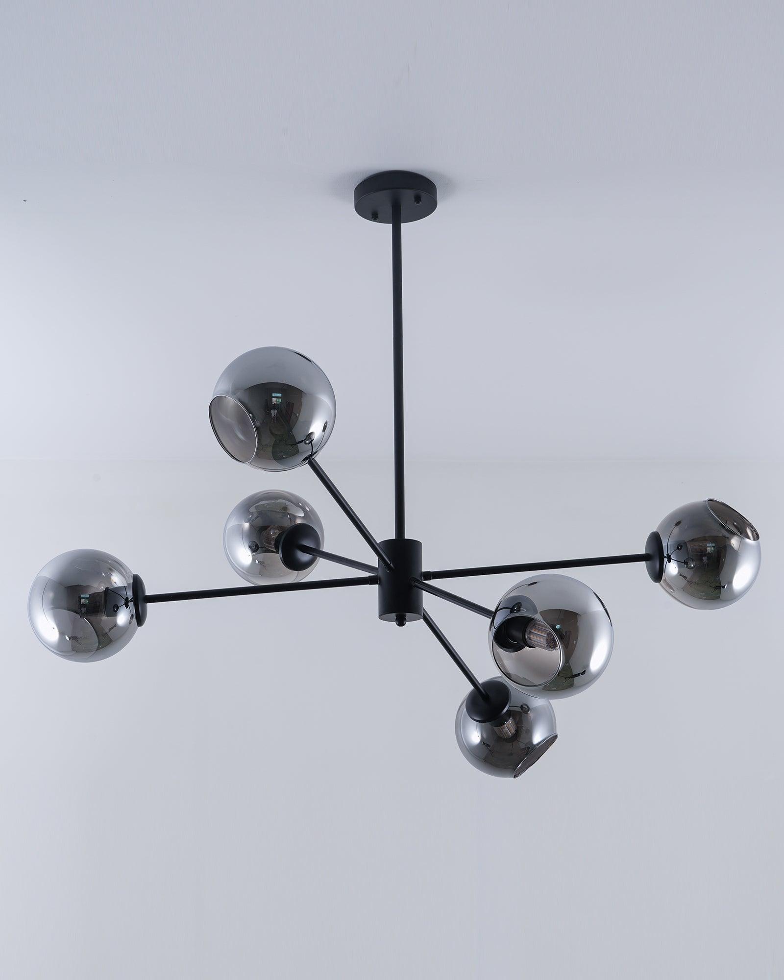 Modern Staggered Glass Orb Chandelier 6 Light Globe Candelabrum Ceiling Light