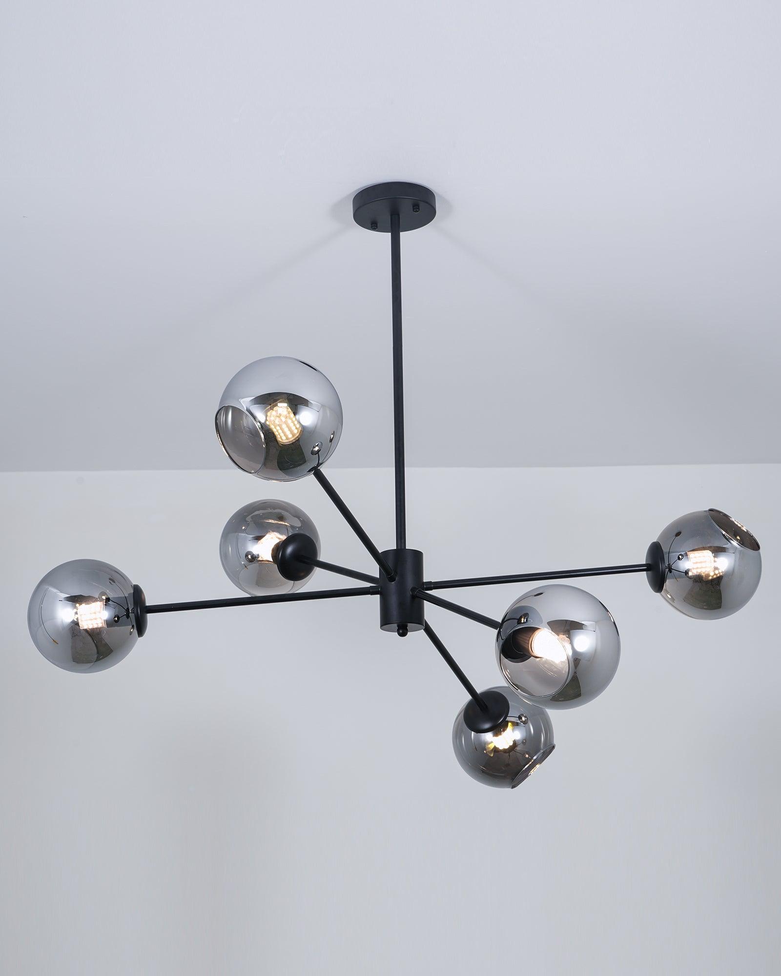 Modern Staggered Glass Orb Chandelier 6 Light Globe Candelabrum Ceiling Light