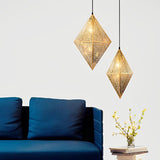 Modern Stainless Steel Geometric Polyhedral Pendant Light Hollow Art Deco Chandelier for Living Room