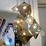 Modern Stainless Steel Geometric Polyhedral Pendant Light Hollow Art Deco Chandelier for Living Room
