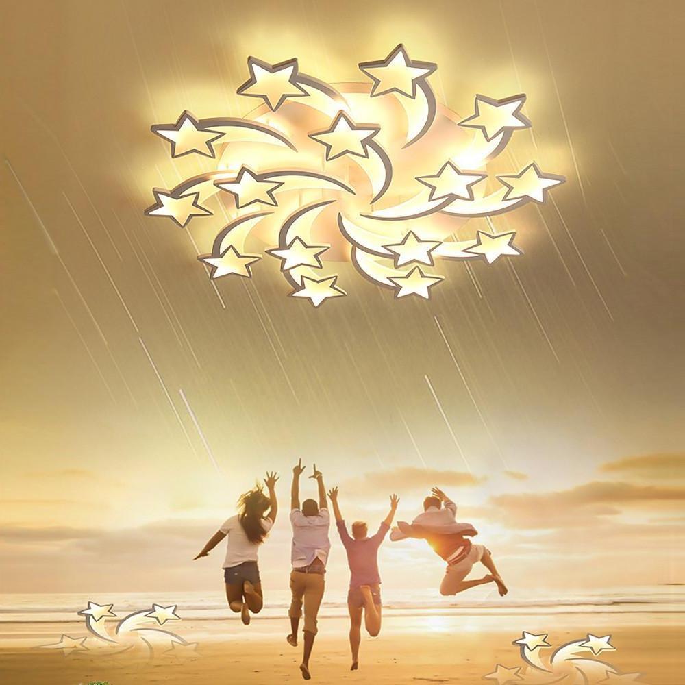 Modern Star Shaped LED Flush Mount Ceiling Light White Finish Dimmable Lighting for Bedroom and Living Room