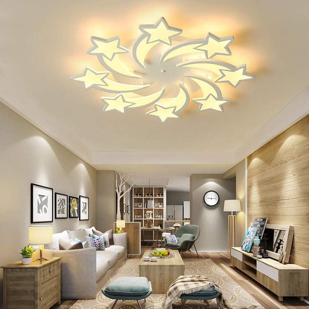 Modern Star Shaped LED Flush Mount Ceiling Light White Finish Dimmable Lighting for Bedroom and Living Room