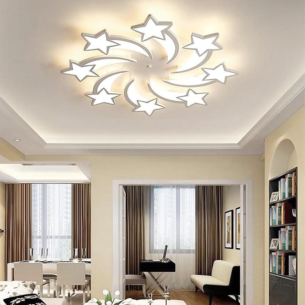 Modern Star Shaped LED Flush Mount Ceiling Light White Finish Dimmable Lighting for Bedroom and Living Room