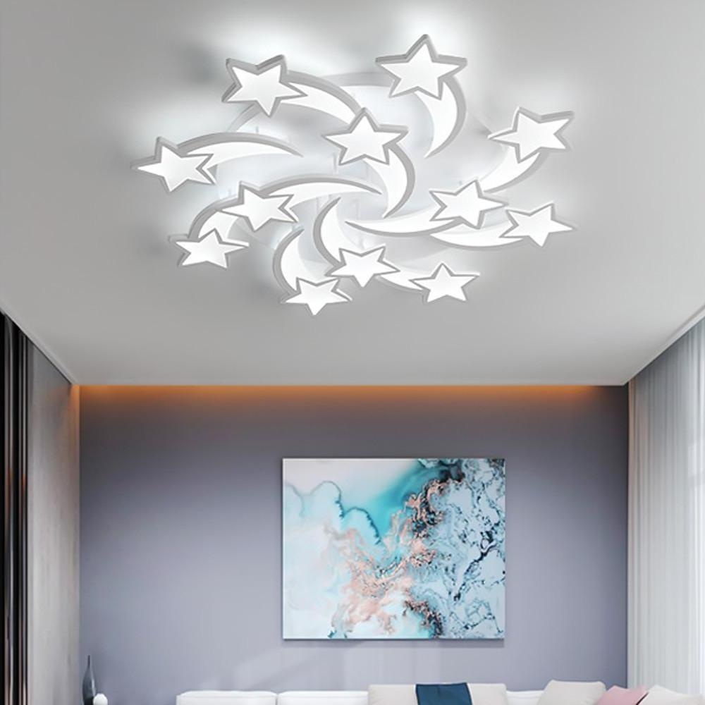 Modern Star Shaped LED Flush Mount Ceiling Light White Finish Dimmable Lighting for Bedroom and Living Room