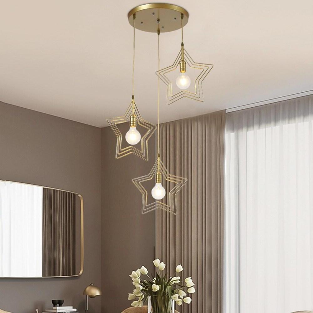 Modern Star Shaped Metal Pendant Lighting Geometric Celestial Chandelier for Dining Room and Bedroom