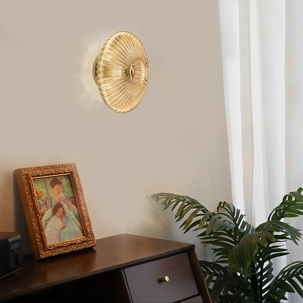 Modern Striped Glass Round Wall Sconce LED Lighting for Living Room Bedroom and Hallway Decor