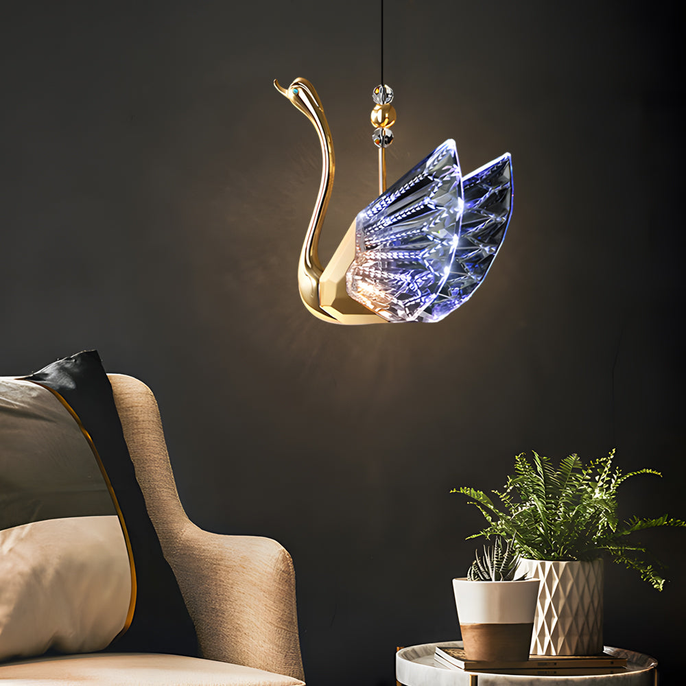 Modern Swan LED Pendant Light Zinc Alloy and Acrylic Hanging Lamp for Bedroom Dining Room