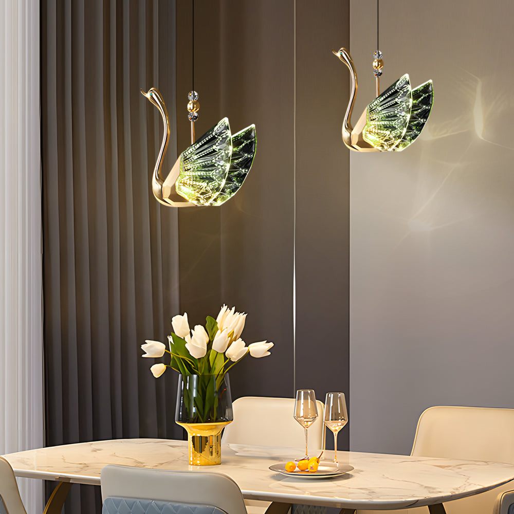 Modern Swan LED Pendant Light Zinc Alloy and Acrylic Hanging Lamp for Bedroom Dining Room