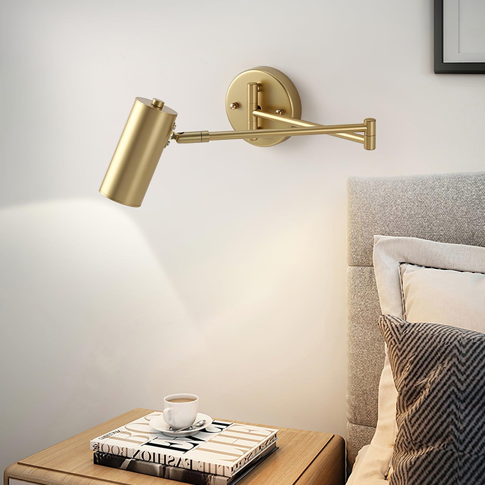 Modern Swing Arm LED Wall Sconce Adjustable Bedside Reading Lamp in Black or Gold