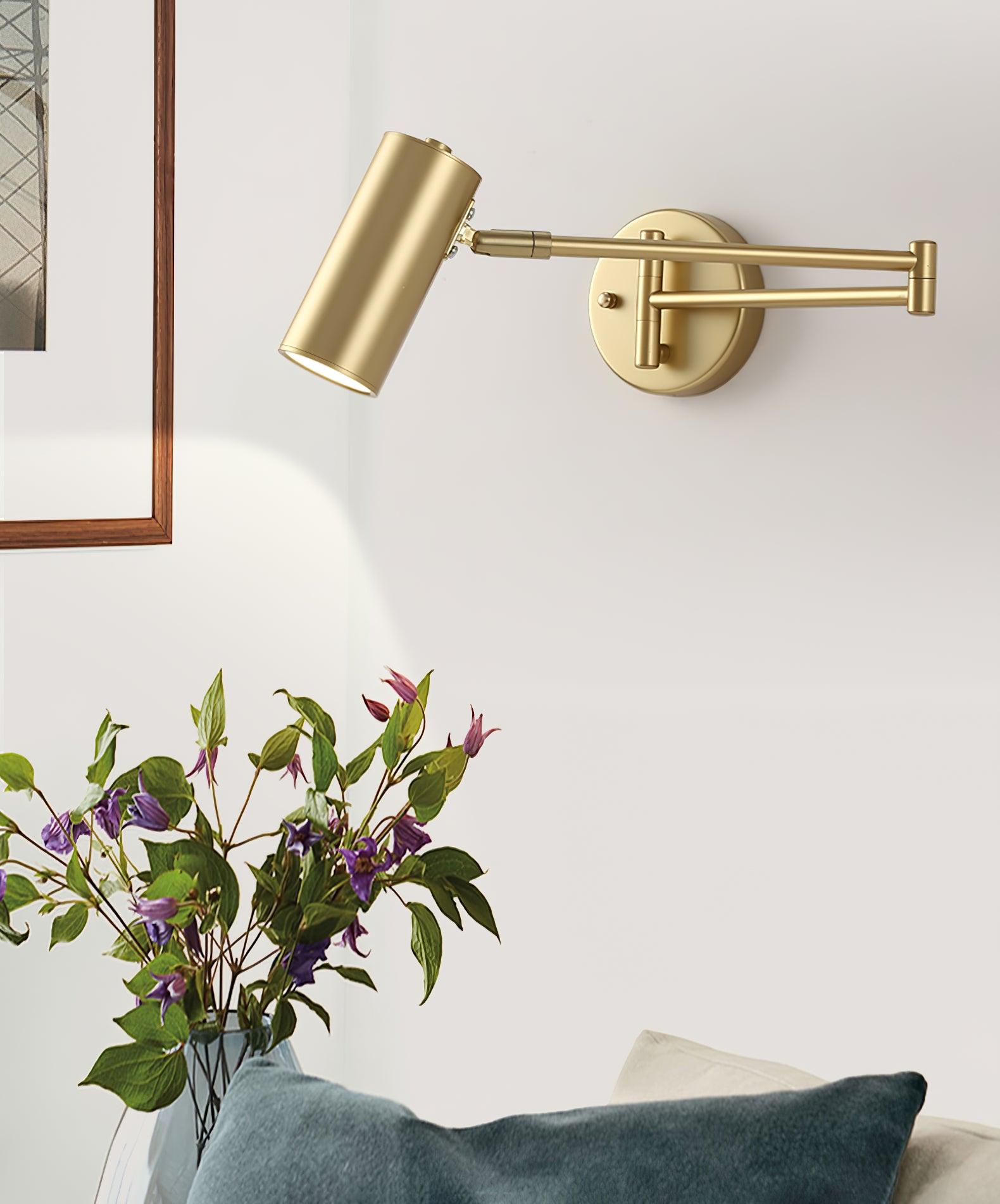Modern Swing Arm LED Wall Sconce Adjustable Bedside Reading Lamp in Black or Gold