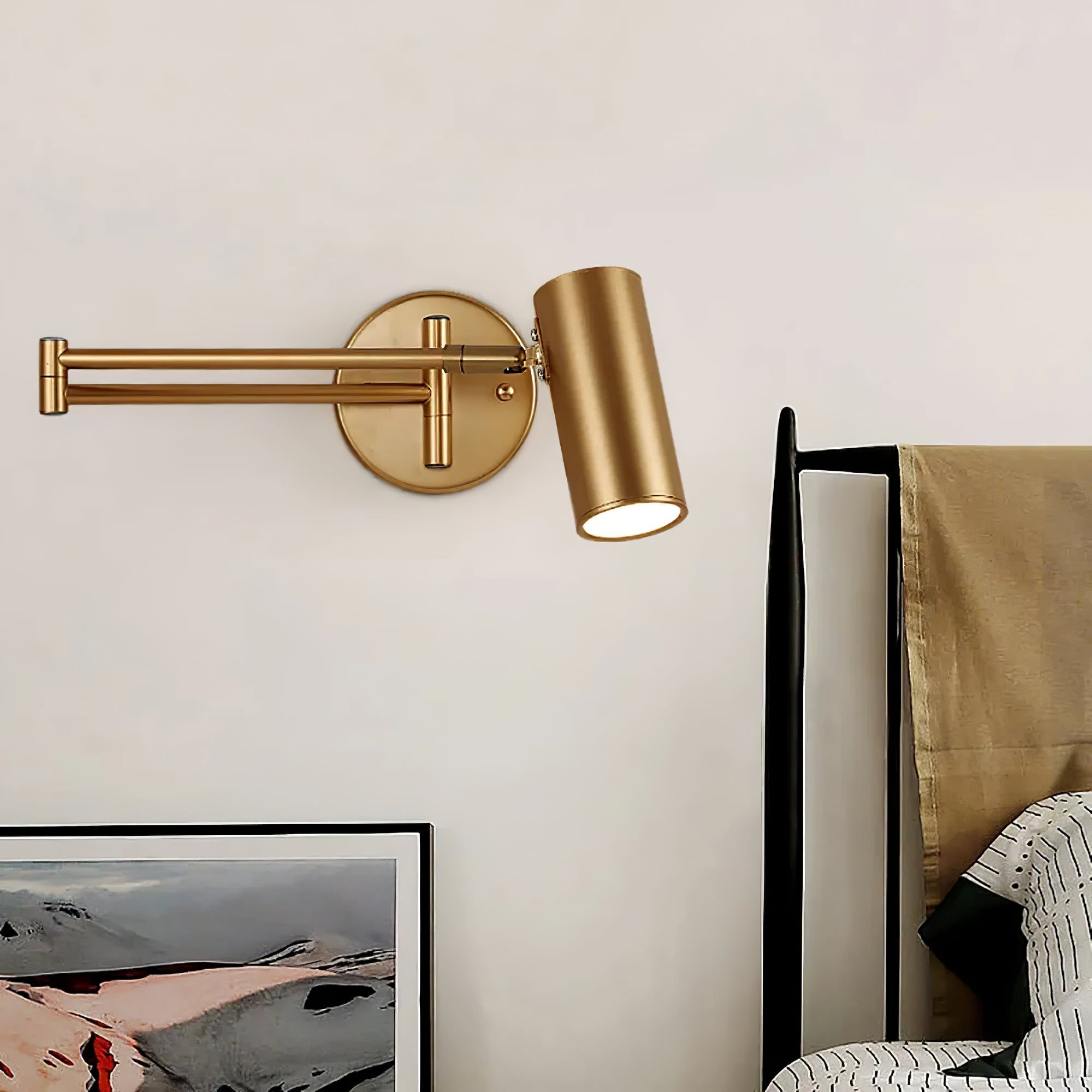 Modern Swing Arm LED Wall Sconce Adjustable Bedside Reading Lamp in Black or Gold