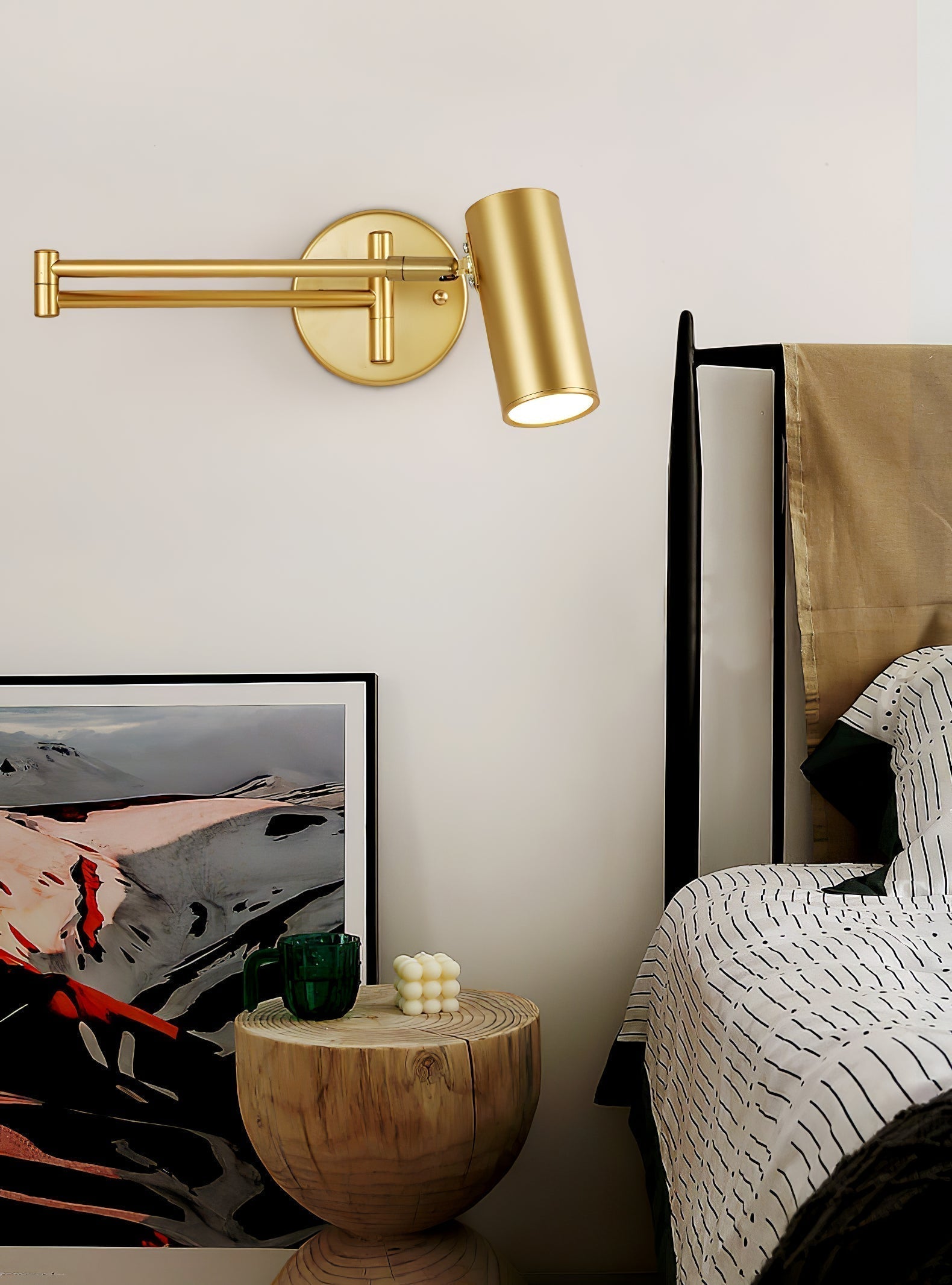 Modern Swing Arm LED Wall Sconce Adjustable Bedside Reading Lamp in Black or Gold