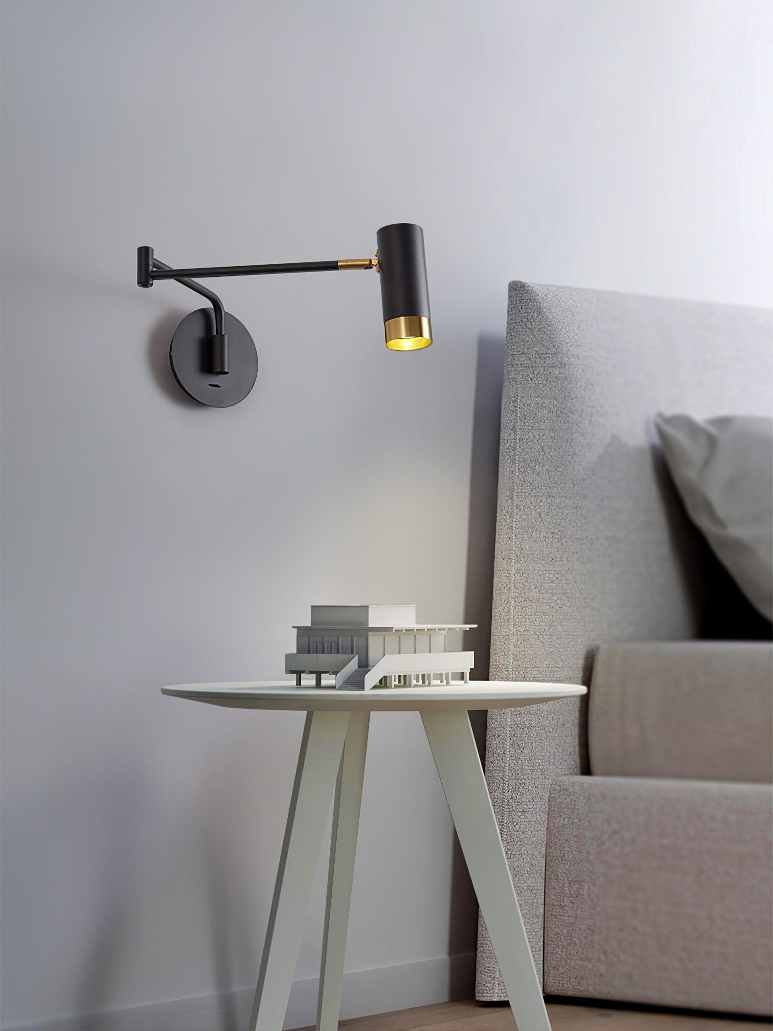 Modern Swing Arm Wall Sconce Adjustable Dual Arm Metal Wall Light Set of Two for Indoor Reading
