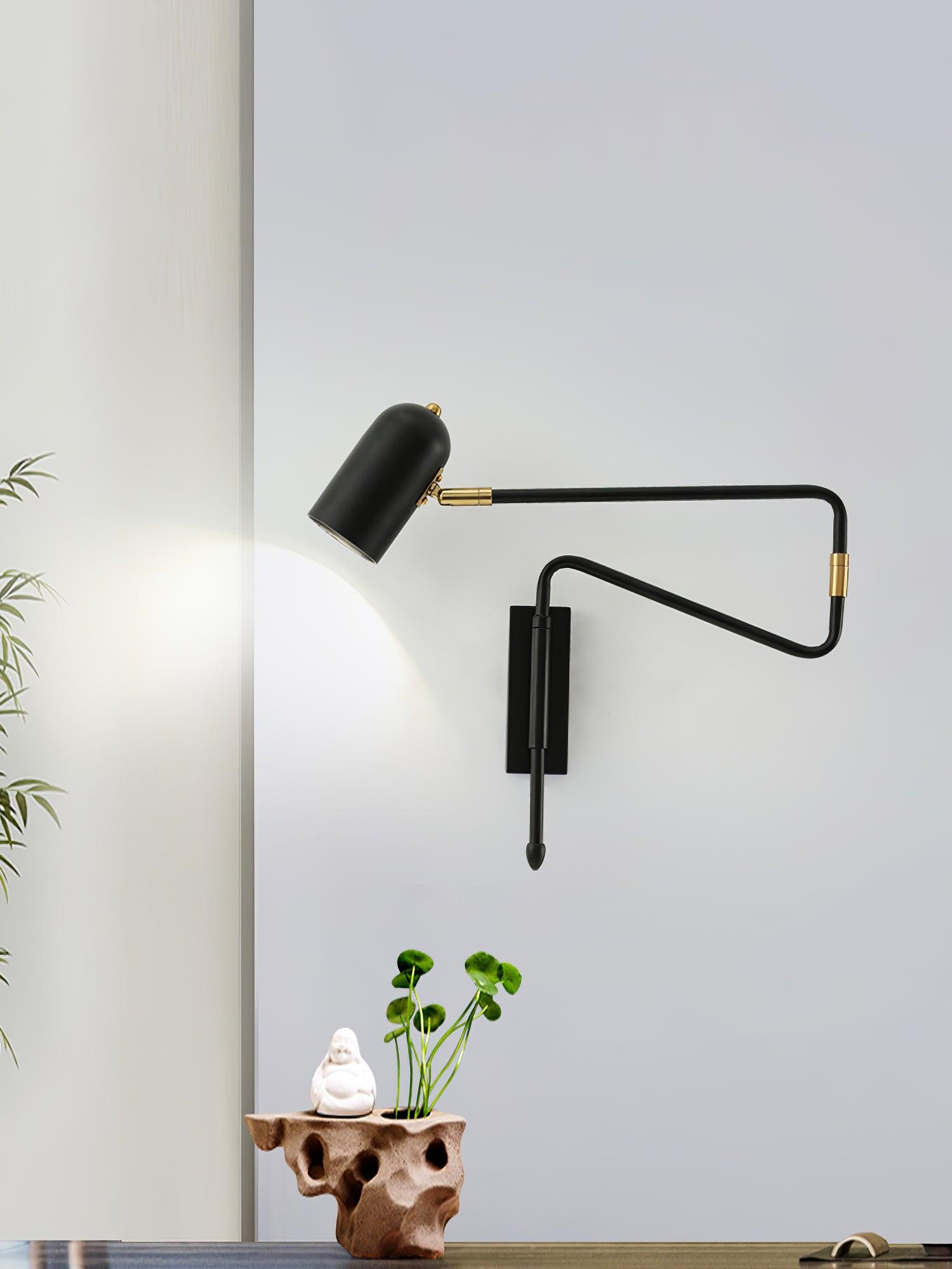 Modern Swing Arm Wall Sconce Reading Light with Adjustable Metal Shade for Bedroom