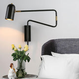 Modern Swing Arm Wall Sconce Reading Light with Adjustable Metal Shade for Bedroom