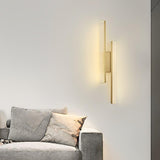 Modern Symmetrical Brass Linear LED Wall Sconce with Clear Acrylic Tubes Set of 2