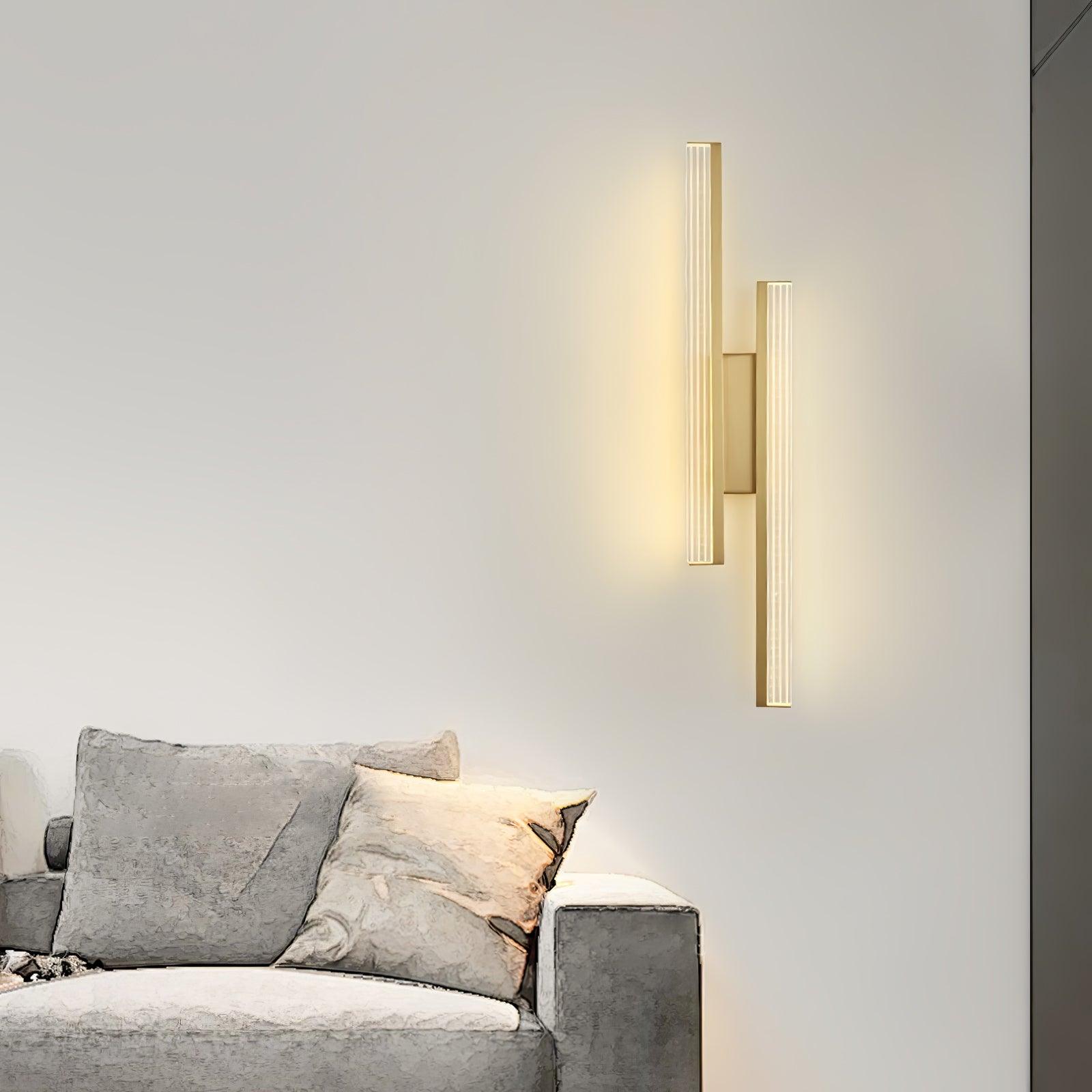 Modern Symmetrical Brass Linear LED Wall Sconce with Clear Acrylic Tubes Set of 2
