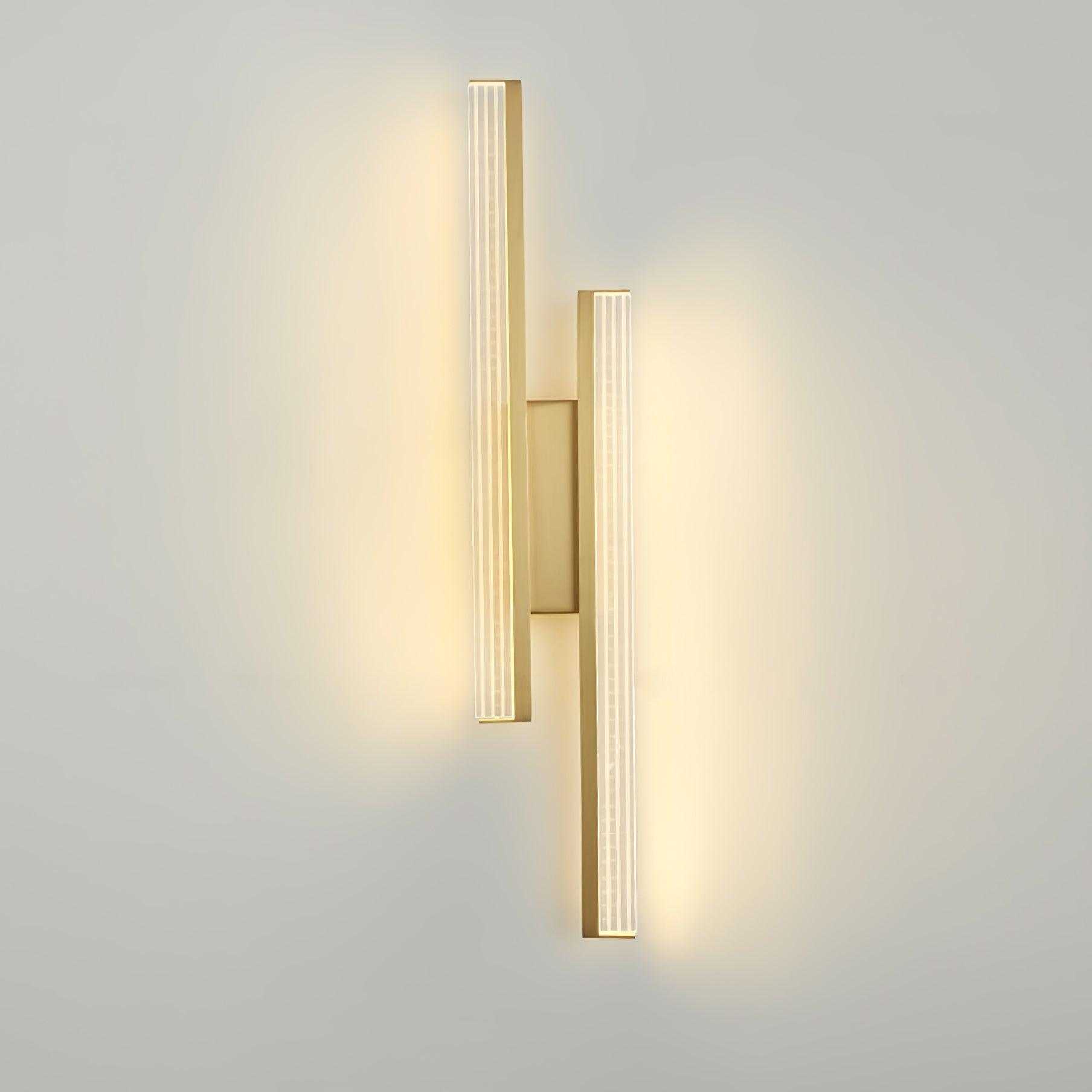 Modern Symmetrical Brass Linear LED Wall Sconce with Clear Acrylic Tubes Set of 2
