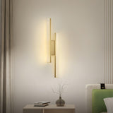Modern Symmetrical Brass Linear LED Wall Sconce with Clear Acrylic Tubes Set of 2