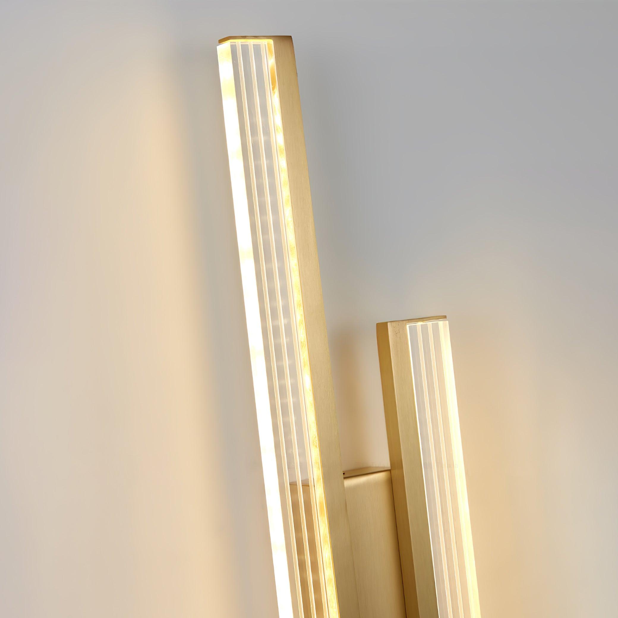 Modern Symmetrical Brass Linear LED Wall Sconce with Clear Acrylic Tubes Set of 2