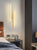 Modern Symmetrical Brass Linear LED Wall Sconce with Clear Acrylic Tubes Set of 2