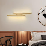 Modern Symmetrical Brass Linear LED Wall Sconce with Clear Acrylic Tubes Set of 2
