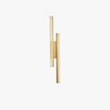Modern Symmetrical Brass Linear LED Wall Sconce with Clear Acrylic Tubes Set of 2