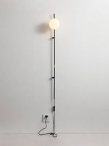 Modern Tall Vertical Stem Wall Lamp with White Glass Globe and Plug In Cord