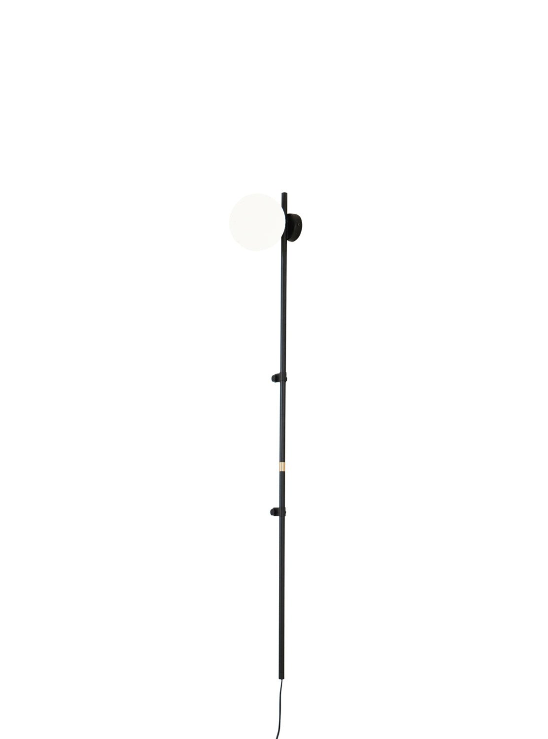 Modern Tall Vertical Stem Wall Lamp with White Glass Globe and Plug In Cord