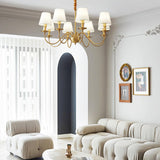 Modern Tapered Fabric Brass Chandelier Minimalist Hanging Ceiling Light for Dining Room